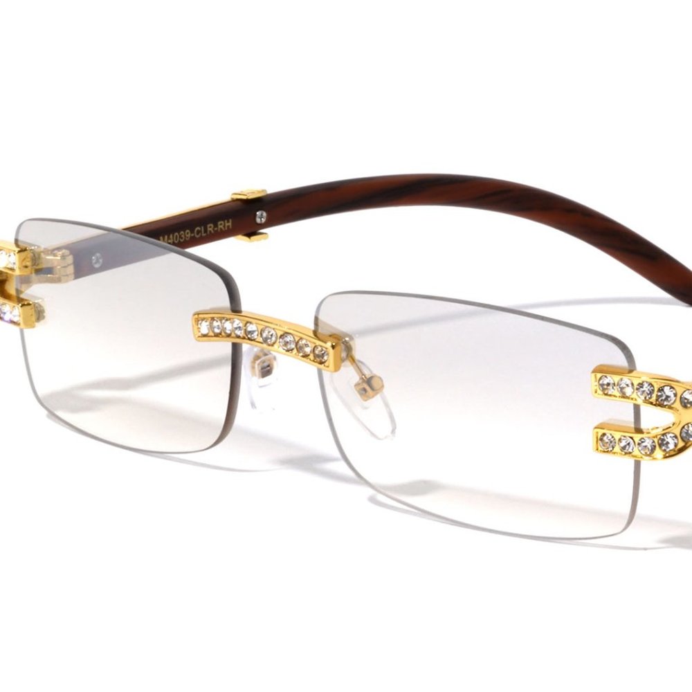 Clear Rimless Rectangle Rhinestone Glasses